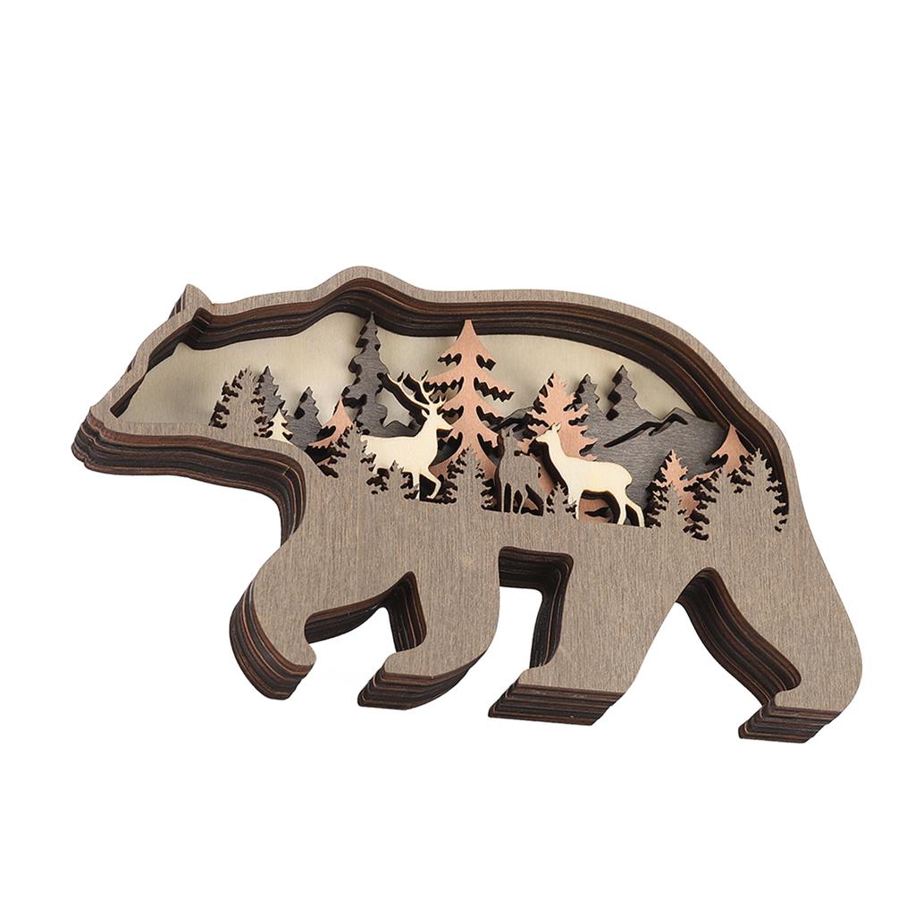 3D Wood Carving Animal Multi Layer Forest Animal Wood Carving Crafts Home Furnishing Wall DecorationBear