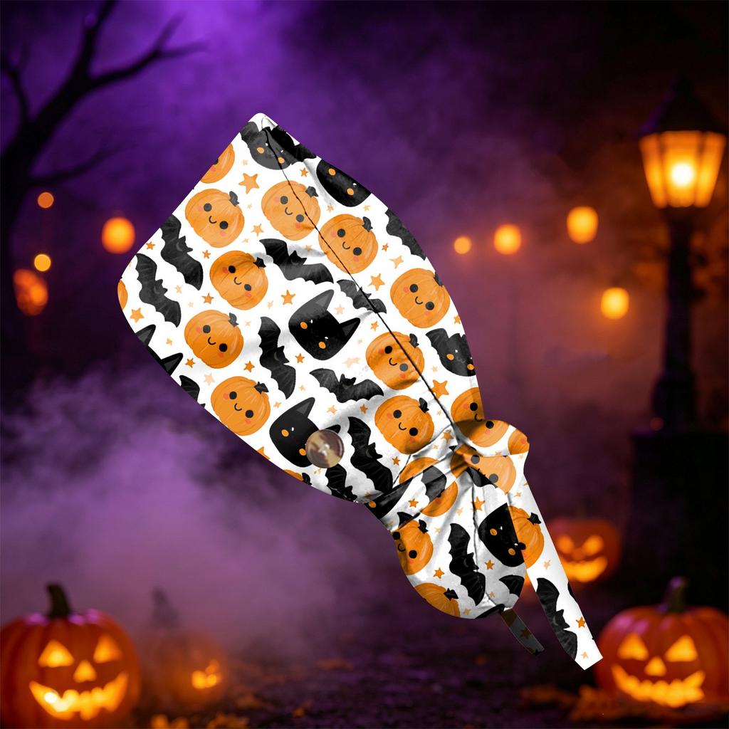 Women's Fashion Halloween Print Ponytail - Multipurpose Work Shower Scrub Hat for