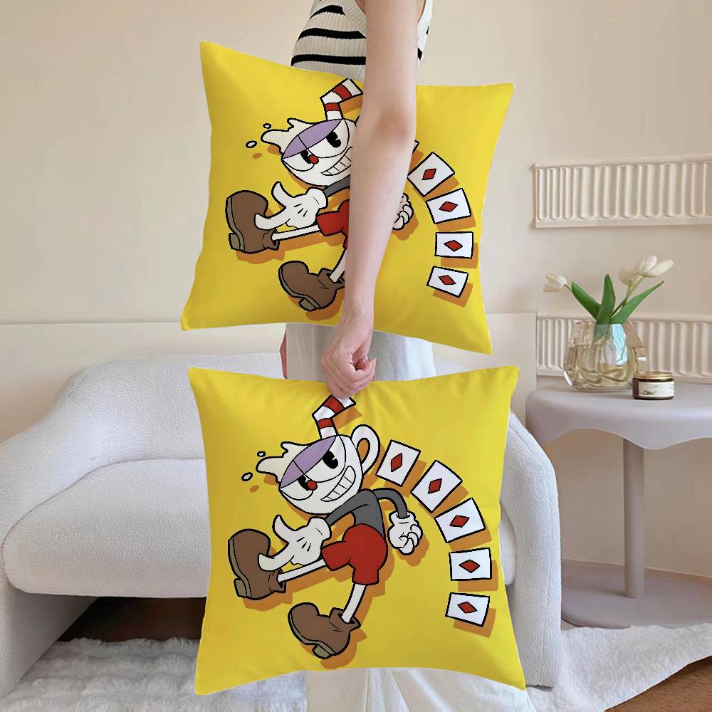 

Милая квадратная наволочка CupHead и MugMan, наволочка для диванной и кресельной подушки, украшение комнаты дома 12x12Inch
