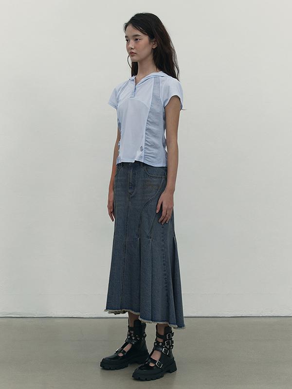 Kirsh Hotfix Trumpet Denim Skirt [Blue]