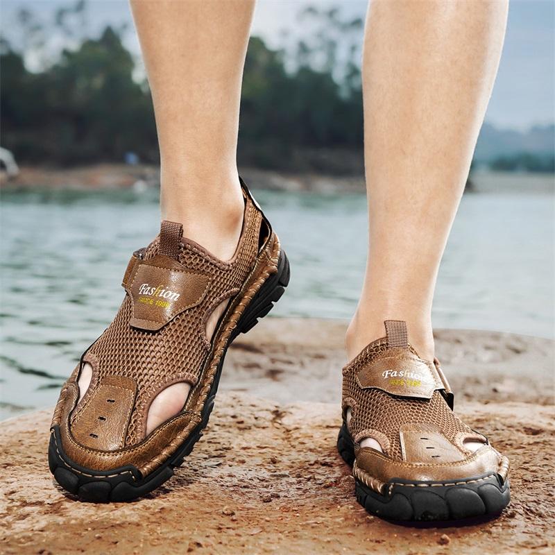Mode Mode Genäht Handgefertigt Herrenschuhe mit Ausgehöhlten Atmungsaktiven Hochwertigen Sandalen Dickbesohlt Rutschfest Sport Strand Schuhe