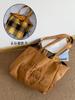 Autumn Plaid Women Double-Sided Woolen Shoulder Bags Large Capacity Ladies Suede Casual Tote Letter College Style Girls Handbags
