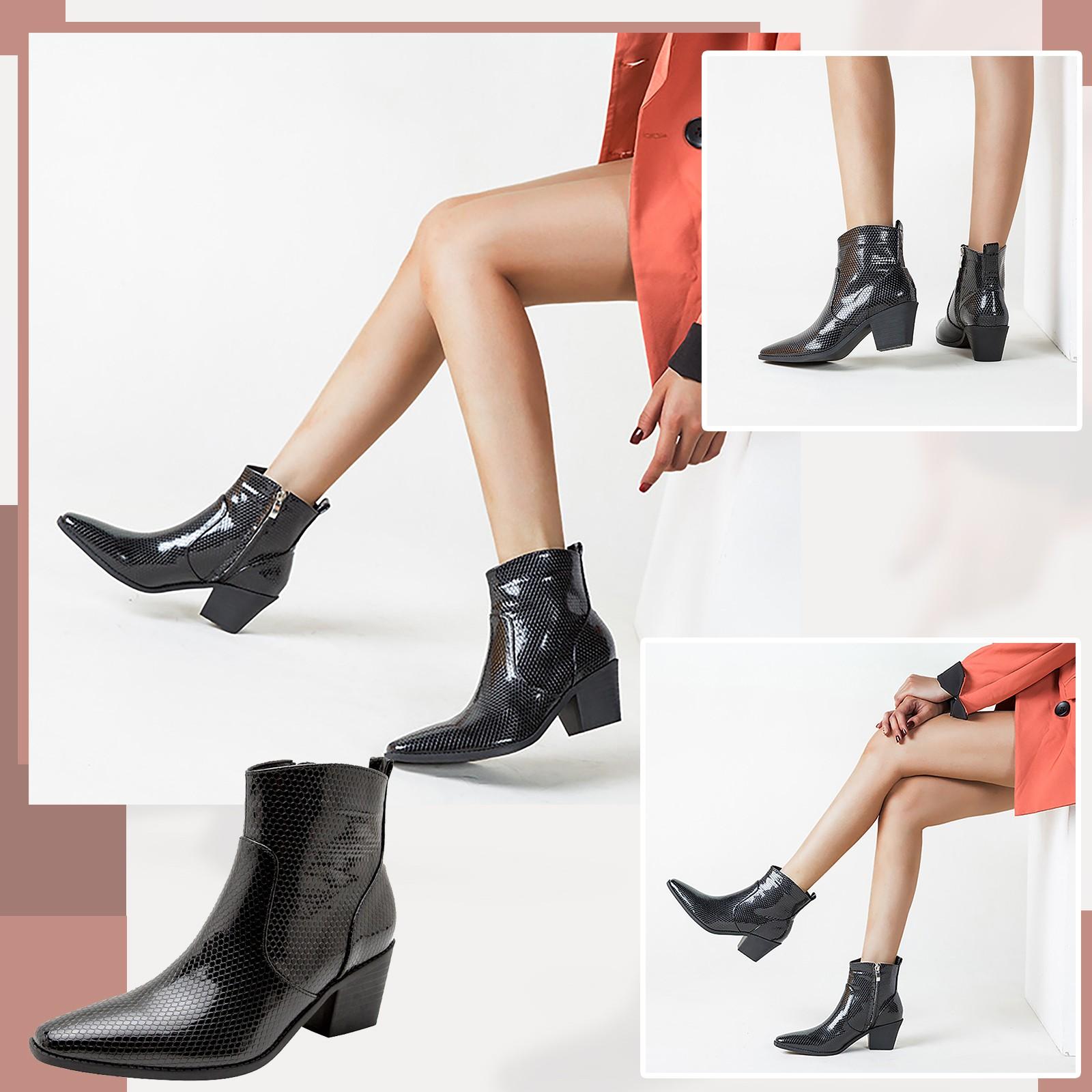 

Женские сапоги в стиле ретро на толстом каблуке, модные однотонные короткие сапоги 42 чёрный