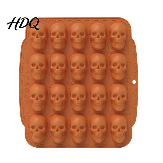 Dark Style Kitchen Gadgets Skull Cake Mold with 20 Cavity, Halloween Theme, Silicone Non-Stick Candy Themed Cafe Baking Tools Mold, Realistic 3D Tray