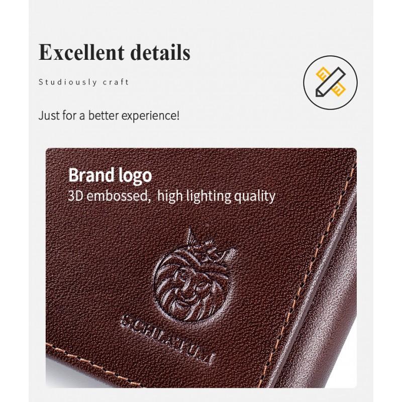 First Layer Cowhide RFID Anti-theft Brush Three Fold Wallet Men's Short Leather Retro