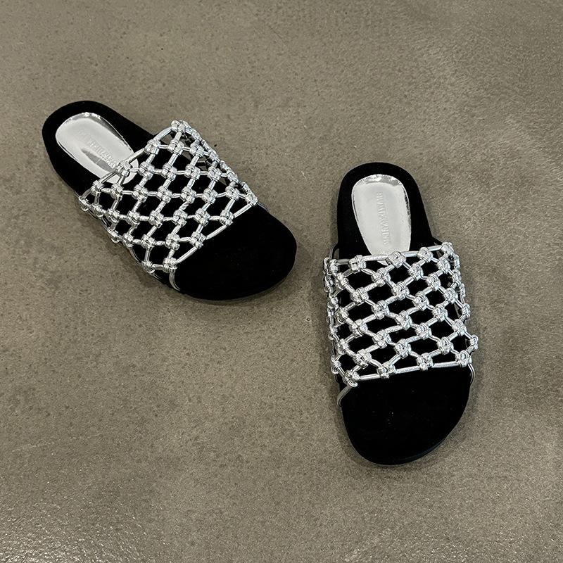 

Sheepskin version~ Design sense mesh soft elastic stepping on shit sense slippers women s summer new casual cool slippers 40