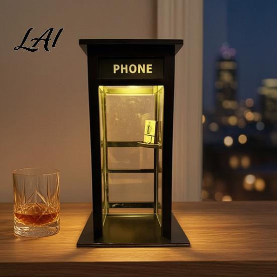 Home Office Desk Light Vintage Phone Booth Ambient Lamp Retro Tall Telephone Night Light Warm LED Table for Bedroom Study Bar Decor Urban Street Art