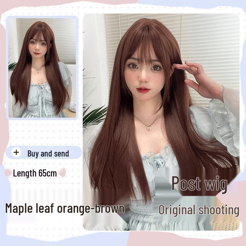 

Оранжево-красный длинный прямой парик Лолиты для круглых лиц