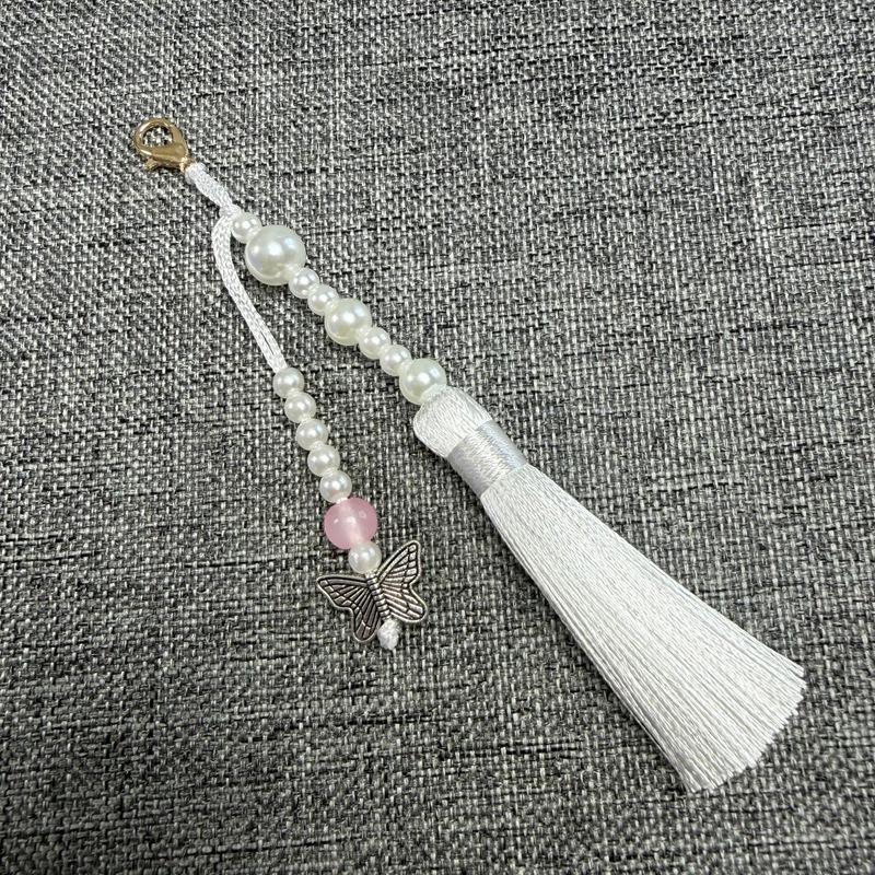 Faux Pearl Tassel Bag Charm With Retro Silver Butterfly Pendant Suitable For Handbags Backpacks Keys Hanfu Decoration