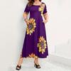Dress Sunflower Printed Loose Long Short Sleeve Summer Dresses