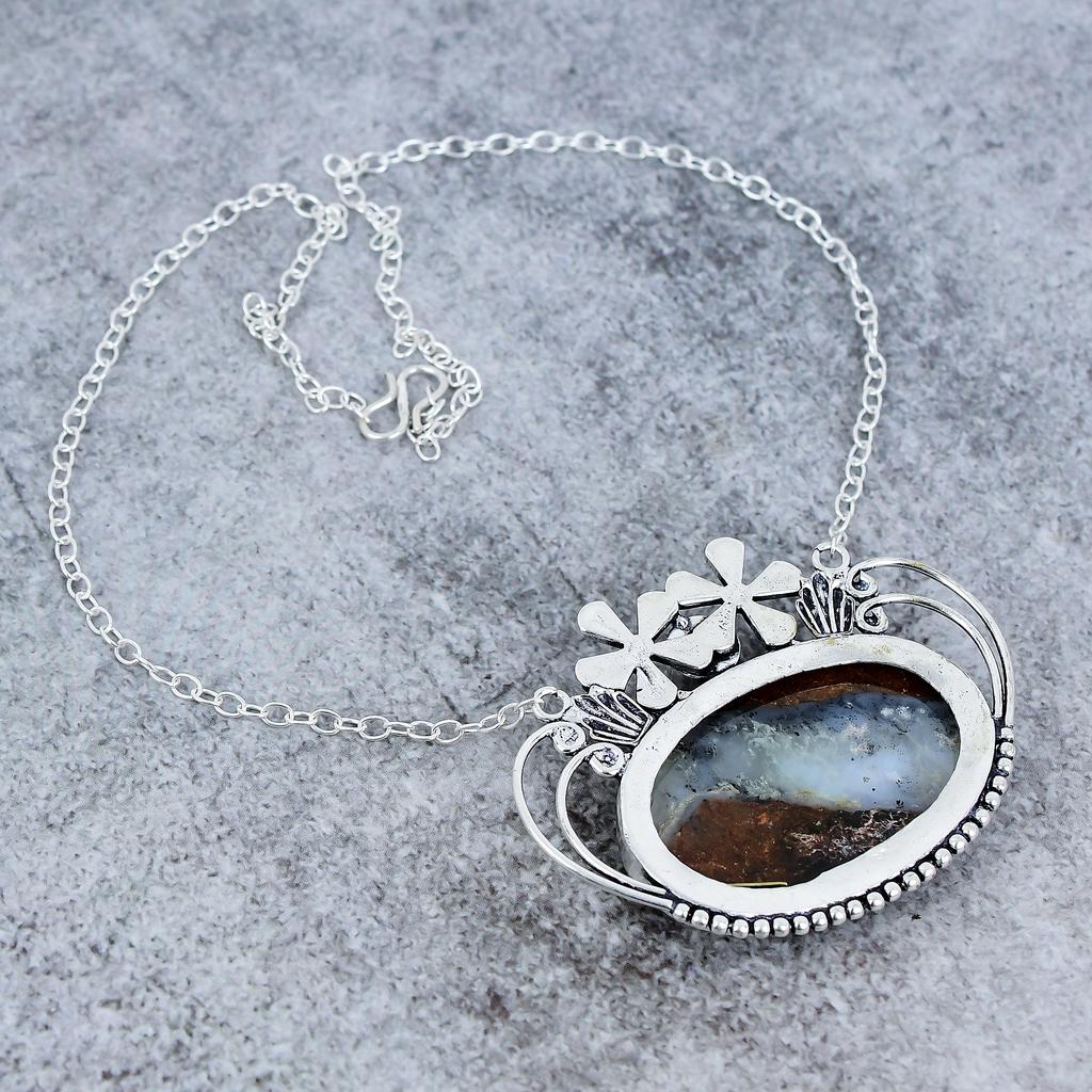 Chrysoprase, Opal Gemstone 925 Sterling Silver Jewelry Necklace 18" M-2755