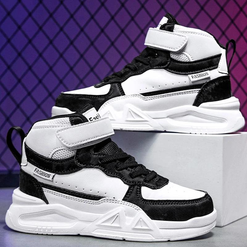 Children's Running Shoes Outdoor Leather Surface Fashionable Tennis Shoes Casual High Top Comfortable Board Shoes for Kids