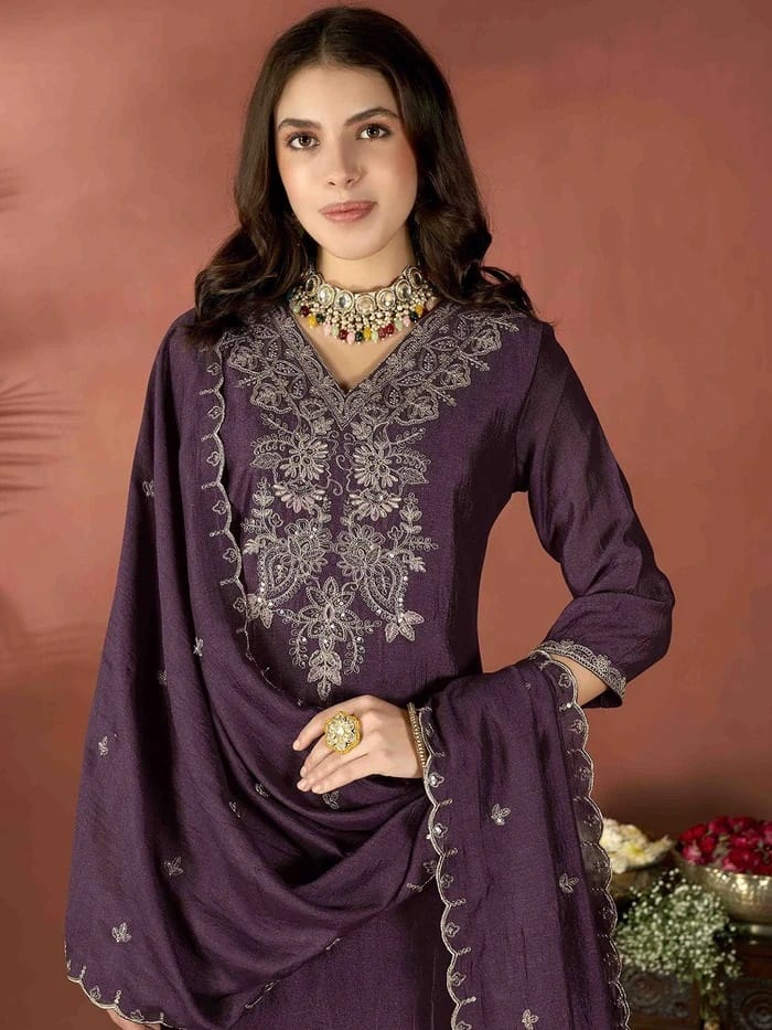 Women Designer Purple Kurti Salwar Suit Indian Bollywood Kurta Pant Dupatta Set Dress