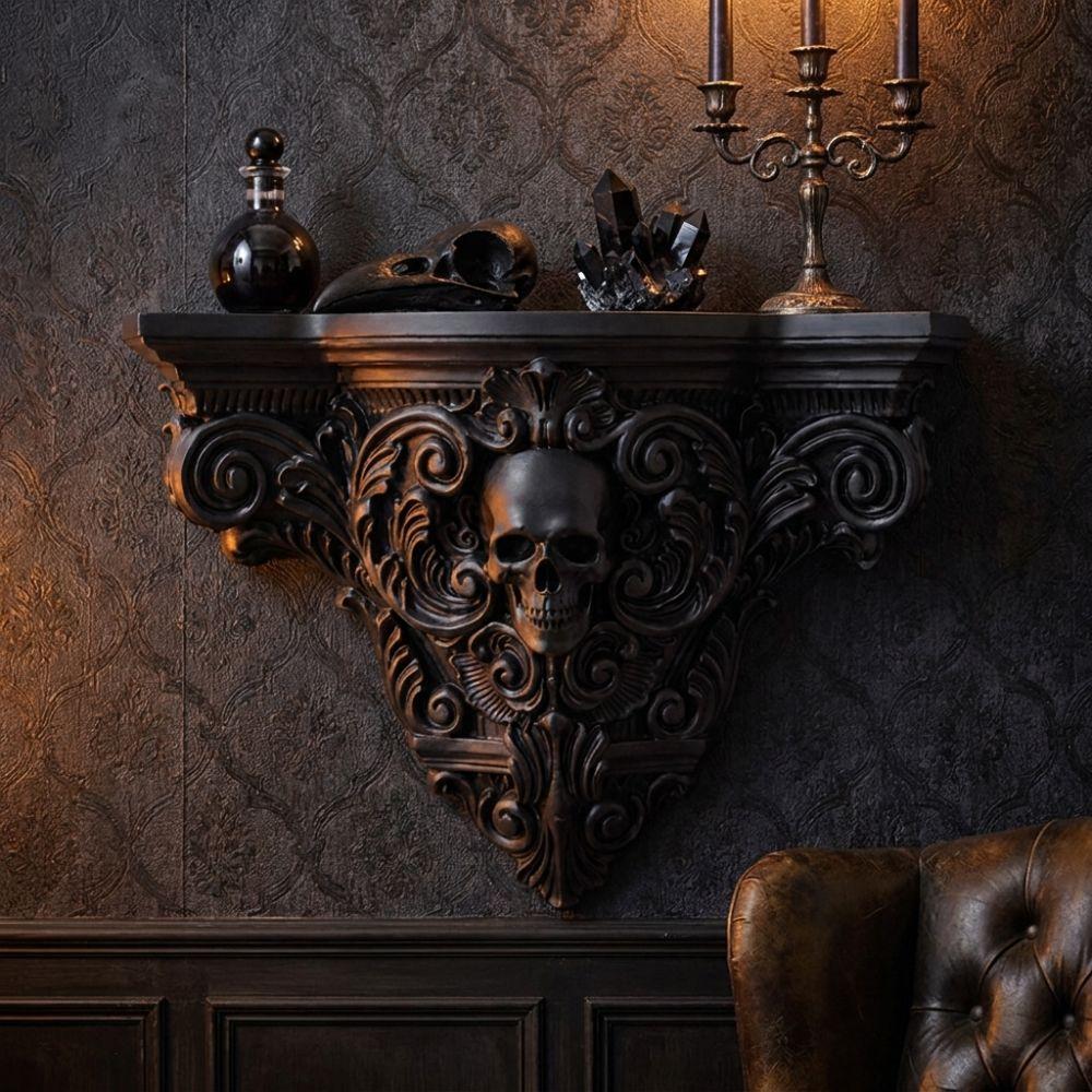 Vintage Style Halloween Skull Wall Mount Shelf Gothic Halloween Display Stand Bedroom