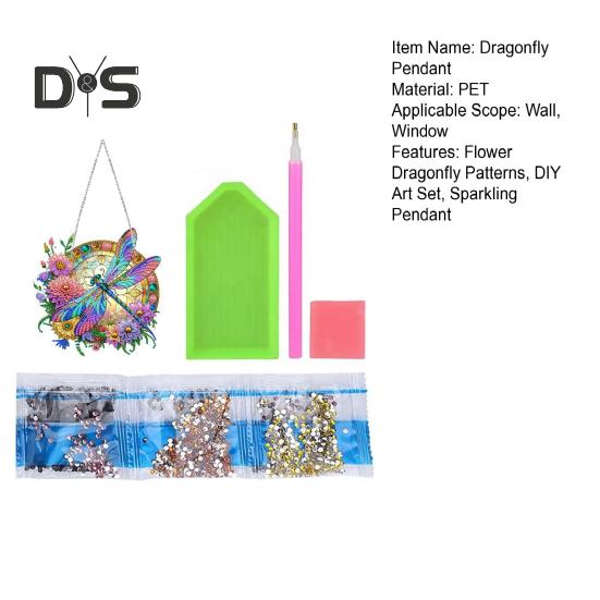 Dragonfly Pendant Special Shapes Faux Diamond Painting Kit Flower Dragonfly Patterned Hanging Ornament DIY Rhinestone Art Set for Home Decor