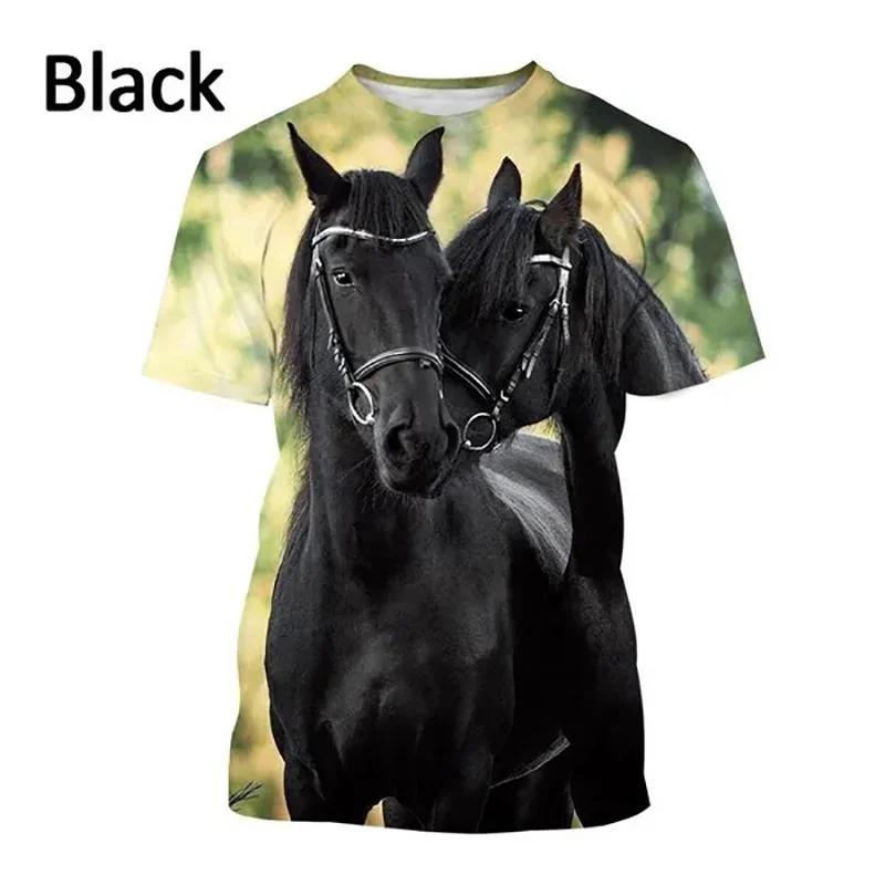 Men's Street Hip-hop Harajuku Style Trendy Short-sleeved Horse 3d Printed T-shirt Cool T-shirt
