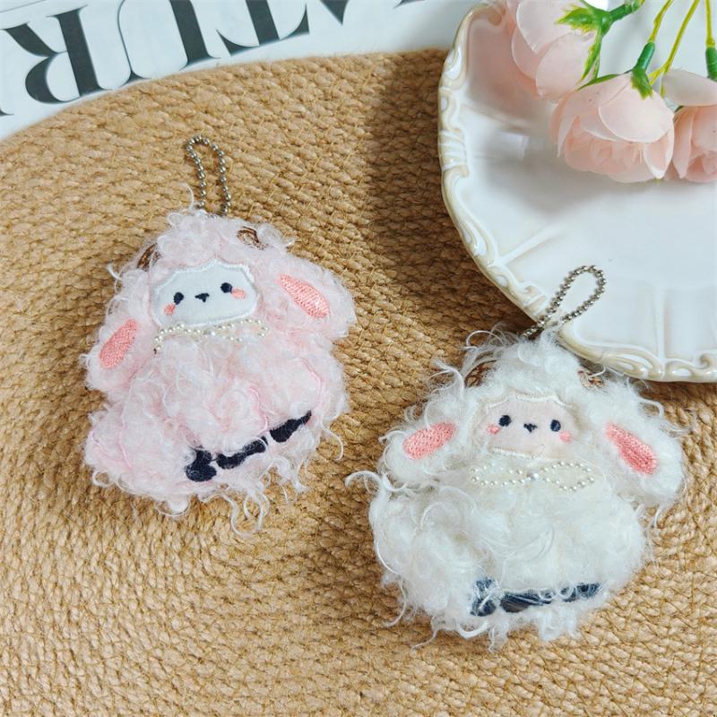 Sleeping Sheep Plush Pendant Cute Fluffy Ruffle Collar Mini Cartoon Stuffed Ornament for Crossbody Bag Decor Gifts for Teens