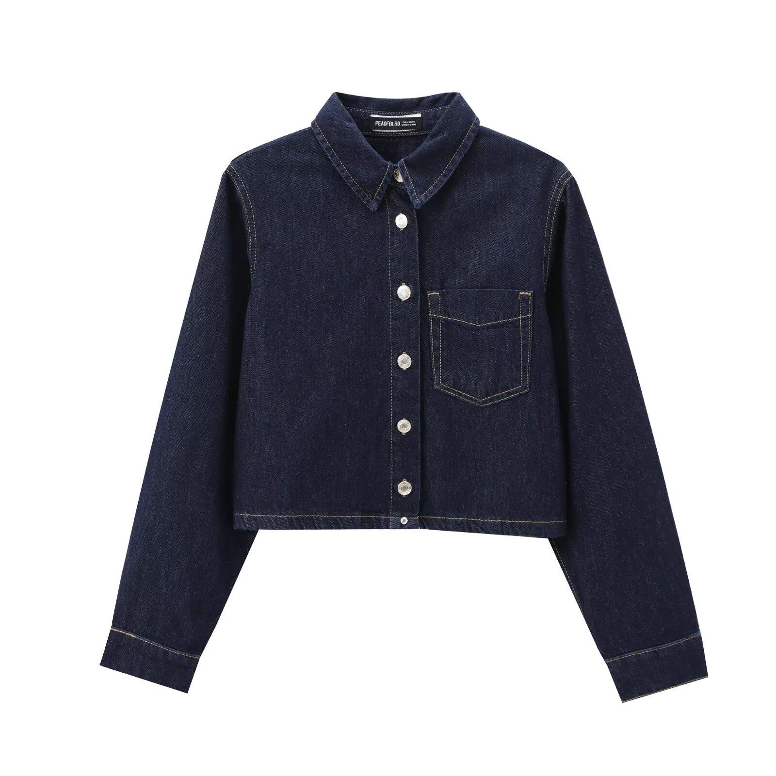 

Женская рубашка с длинным рукавом из ретро-денима 2024 года с отложным воротником Medium королевский синий