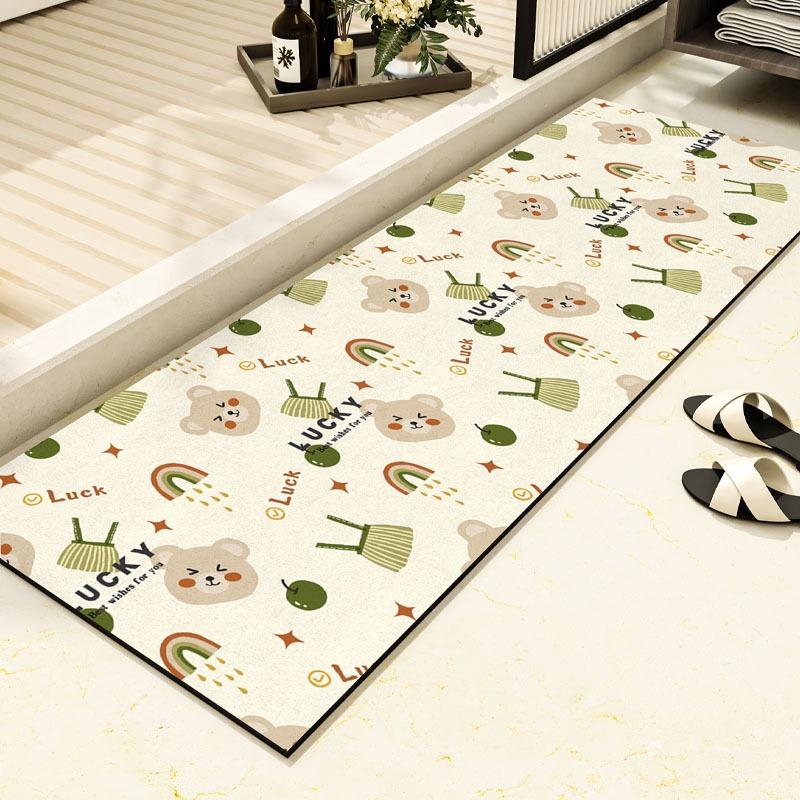 Bathroom Carpet Non-slip Water Absorption Dirt Resistant Floor Mat Cute Panda Black Rug Long Strip Home Decoration Foot Mats