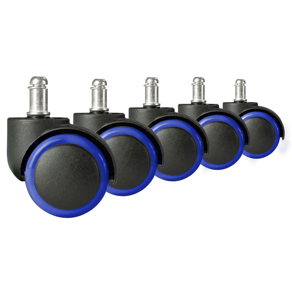 Rubber wheels for armchairs, black and blue, 5 pcs.