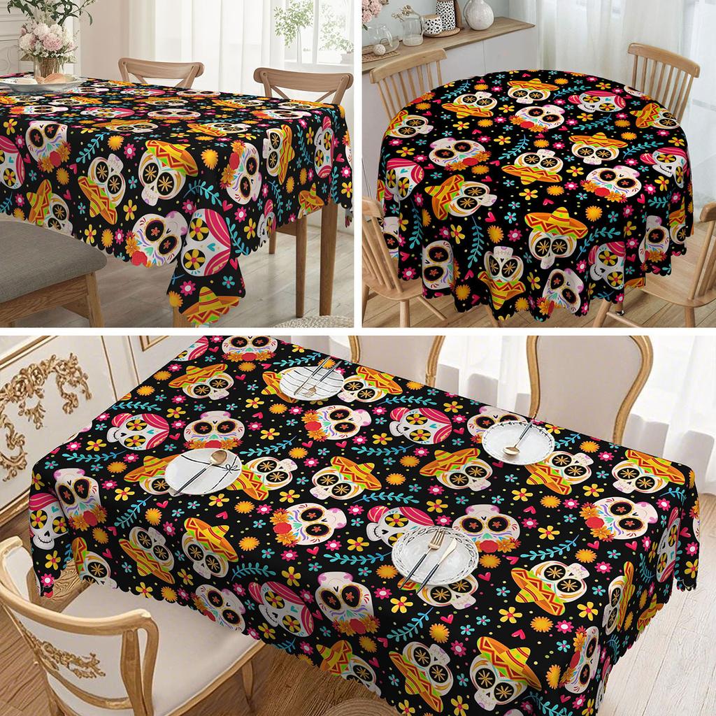 1 Halloween Orange And Black Tablecloth For May 5Th, Day Of The Dead, Party Decorations
