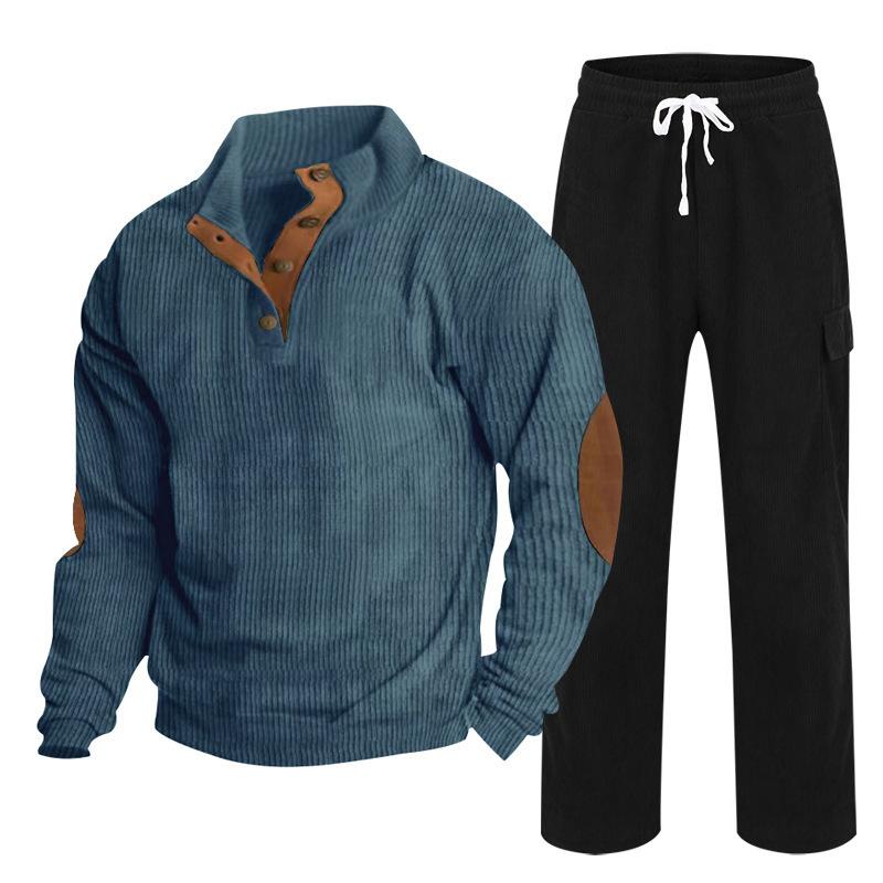 Herren Herbst/Winter Neuankömmling Sportbekleidung Zweiteiliges Set Cord Knopfleiste Henley Oberteil und Straight-Leg Hose Lässiges Ensemble