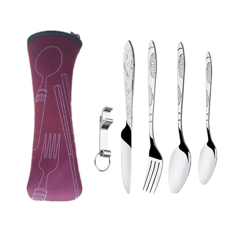 Tragbares Edelstahl-Besteckset - 5-teiliges Reisebesteck mit Messer, Gabel, Löffel und kleinem Löffel für Camping & Outdoor