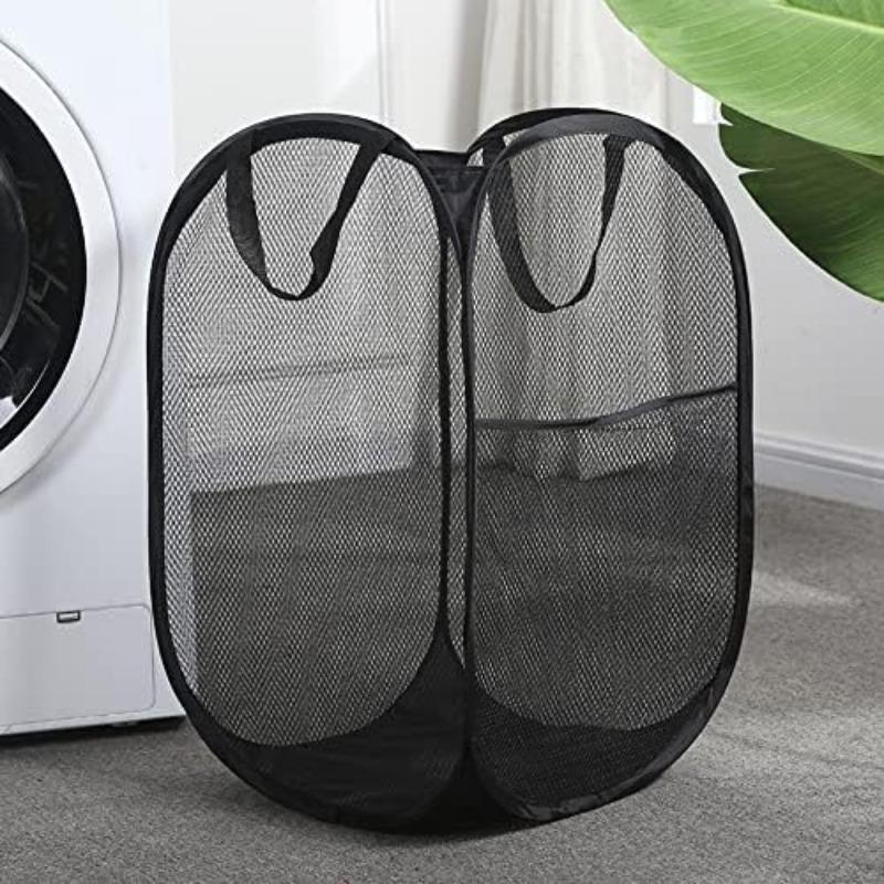 Portable Mesh Pop Up Laundry Hamper Laundry Basket Wide Opening Breathable Collapsible Space-Saving Dorm Travel Bathroom Items