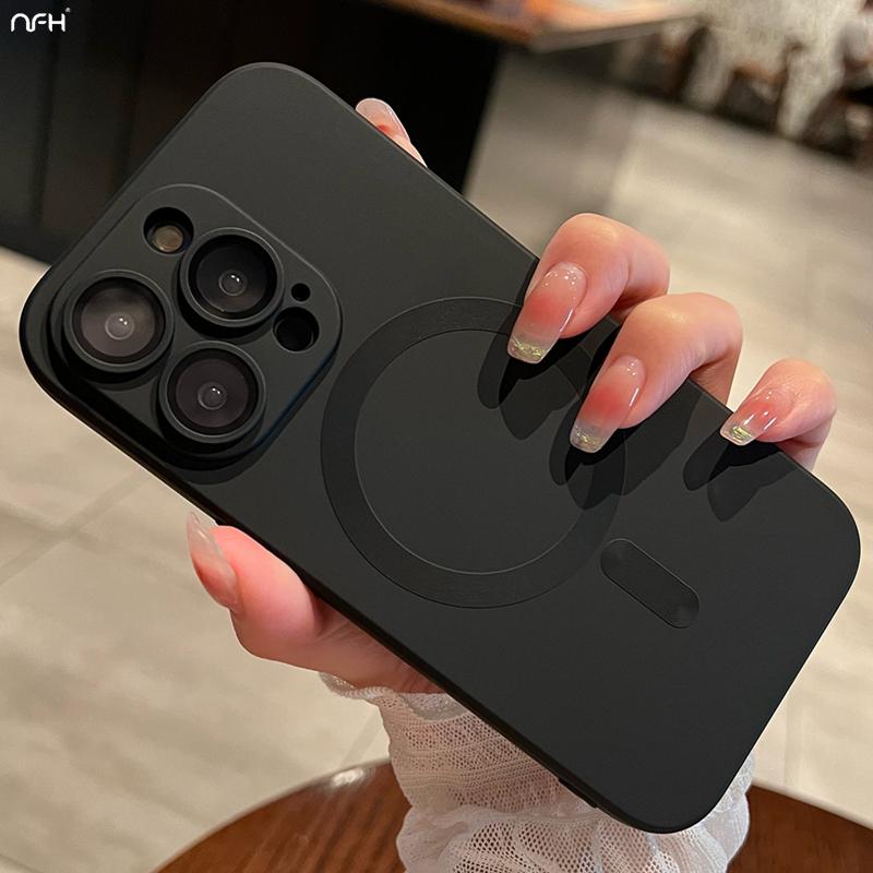 For iPhone 15 Pro Max Luxury Matte Magsafe Magnetic Soft Frame Phone Case For iPhone 11 12 13 14 16 Plus Lens Protective Cover