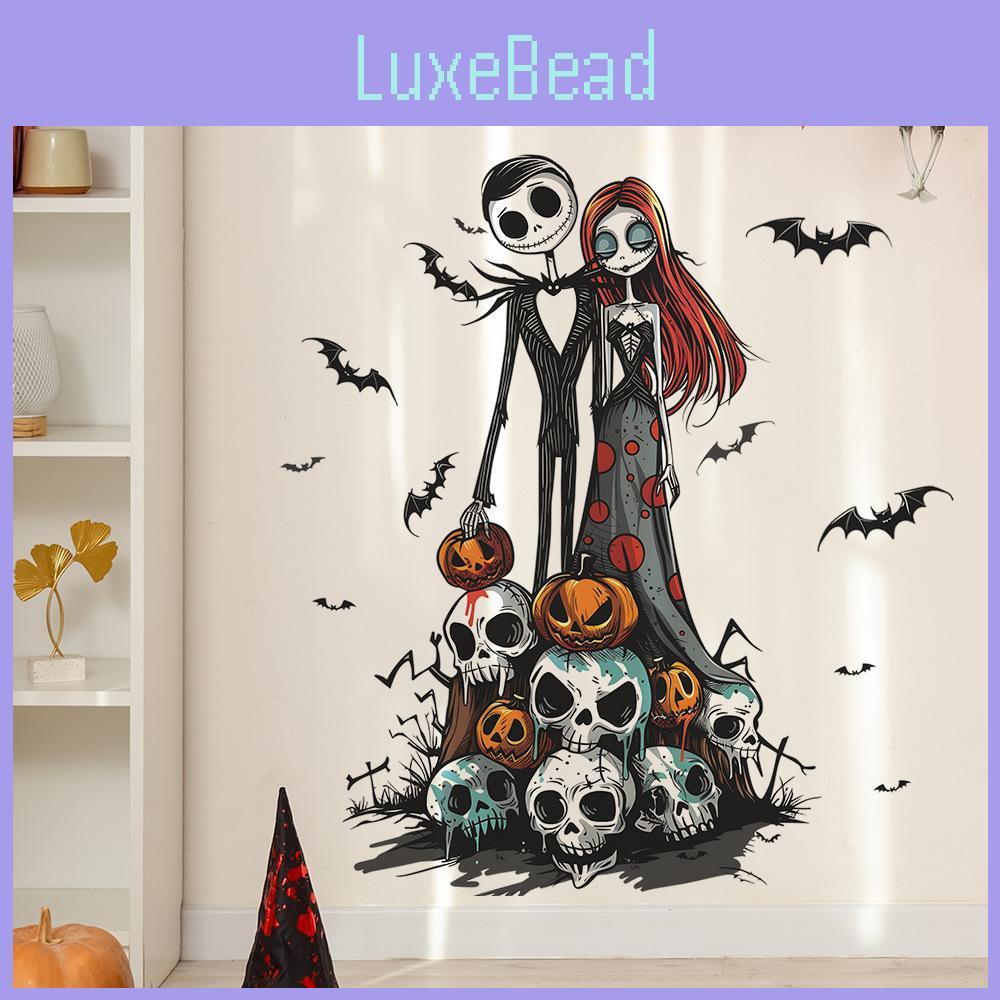 Halloween Bride Ghost Groom With Pumpkin Skeleton Wall Stickers For Home Decor