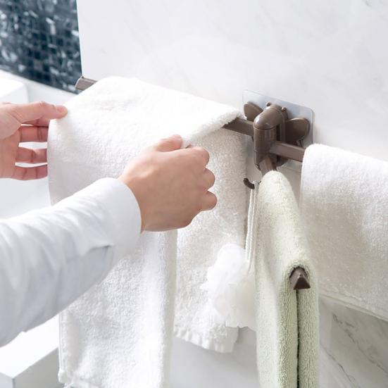 Bathroom Towel Organizer Kitchen Wall Mount Folding Hanger Rotating Hook Rack