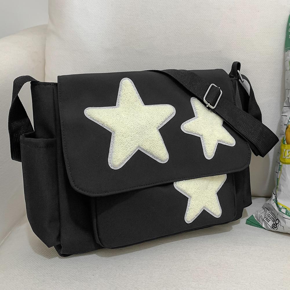 

Women Star Messenger Bag Multi-Pockets Versatile Crossbody Bag Lightweight Adjustable Strap Large Capacity Slouchy Shopper Bag чёрный