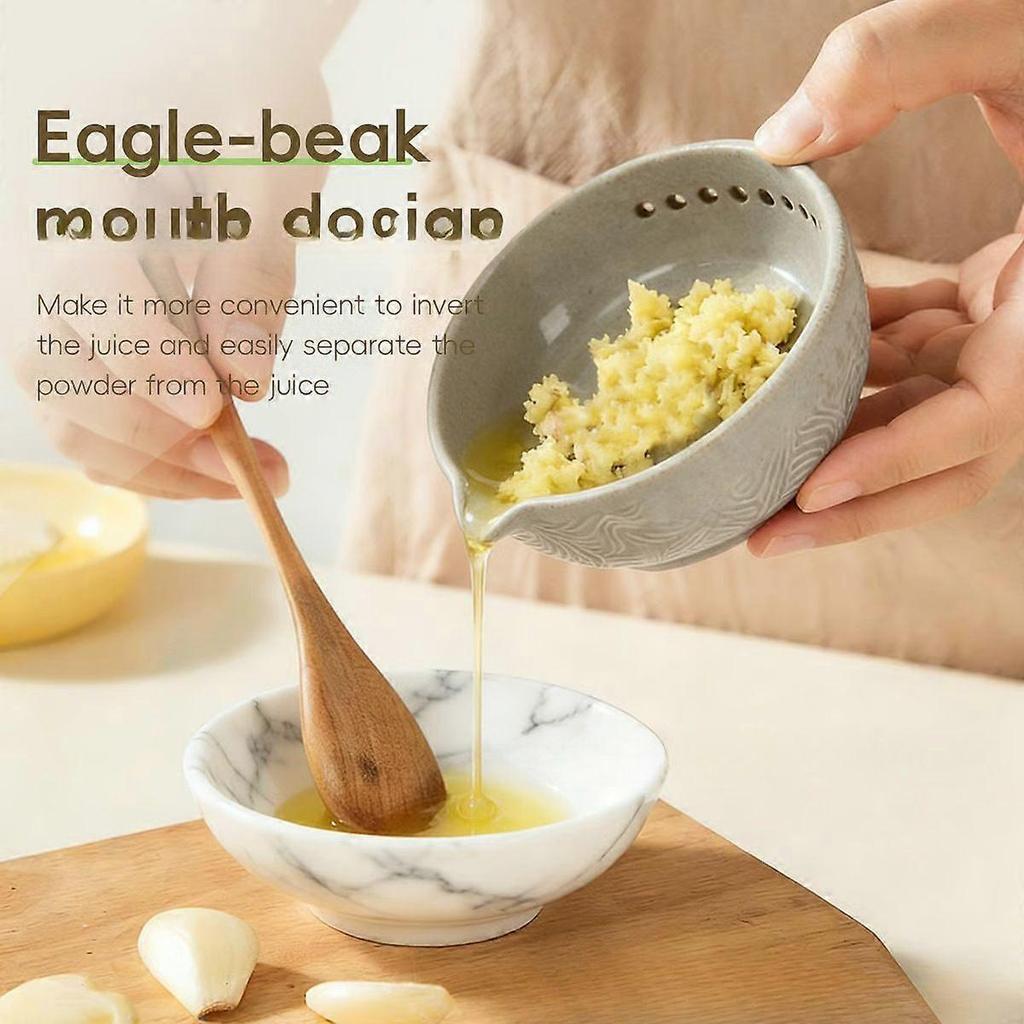 Handmade Garlic Grater Herb Bowl, Herb Bowl for Garlic, Ceramic Garlic Grater, Multi-functional Design Herb Stripper Tool with Grater for Sauces, Mari
