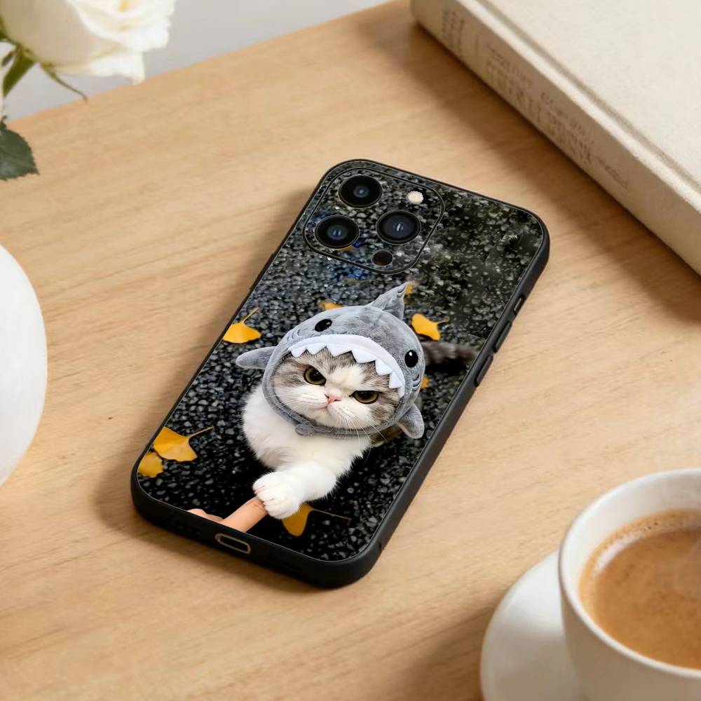Funny Cute Cat  Phone Case For iPhone 17 16 15 14 13 12 Max Plus Silicone Black Cover