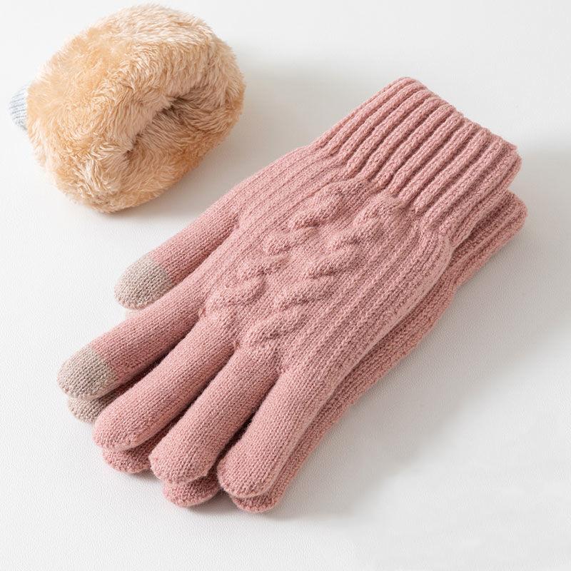 

Yarn Outdoor Knit Warm Touch Screen Fashion Gloves Non-slip Newflower Durable Elastic Winter 1 pair розовый
