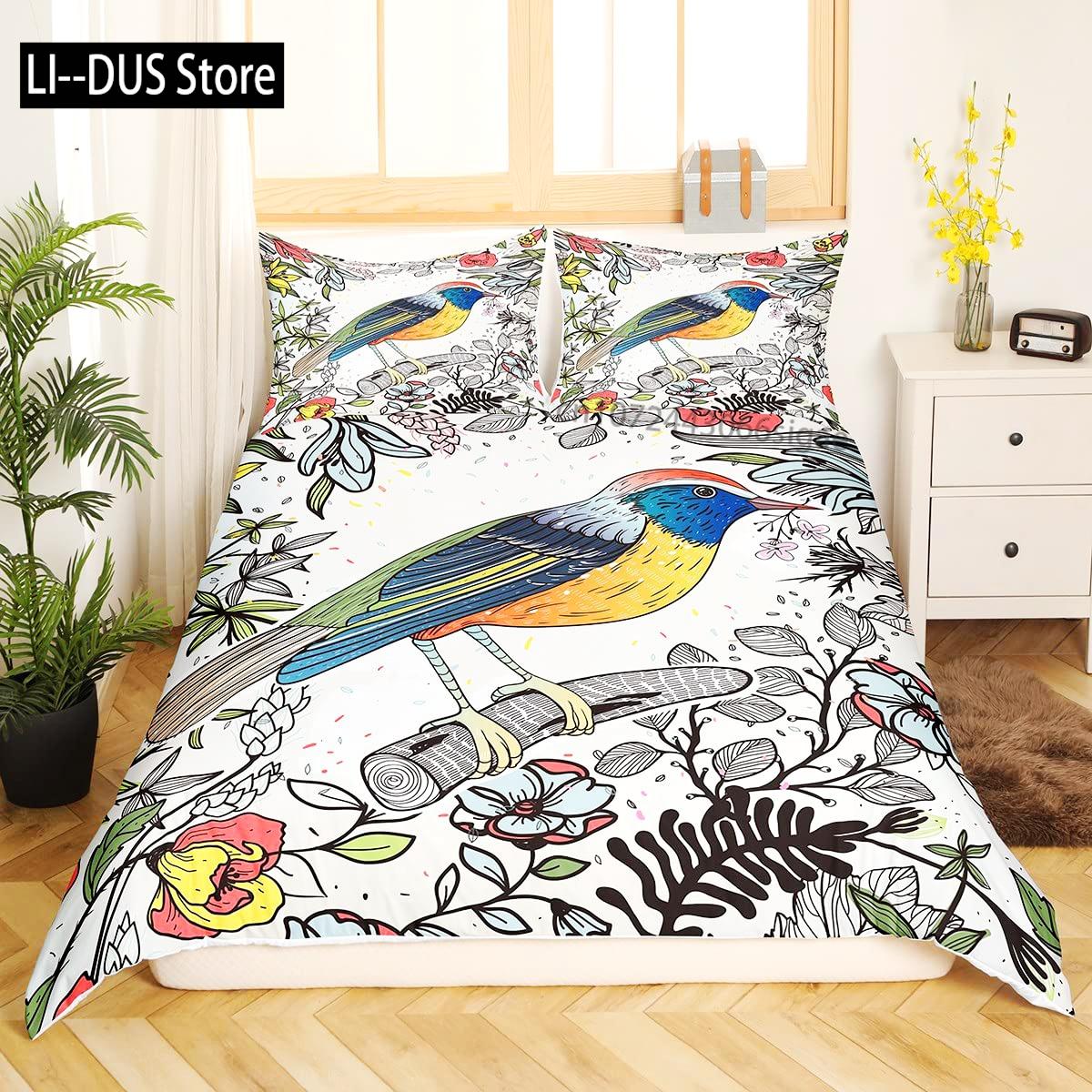 Набор пододеяльника с акварельными колибри, декоративный набор постельного белья из 3 предметов с 2 наволочками, размеры фулл, кинг, квин, декор для спальни 135x200cm