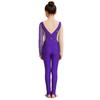 Tuta da Ginnastica per Bambine Maniche Lunghe Fori per le Dita Foro sulla Schiena Patchwork in Rete Strass Lucidi Color Block Body da Danza per Performance
