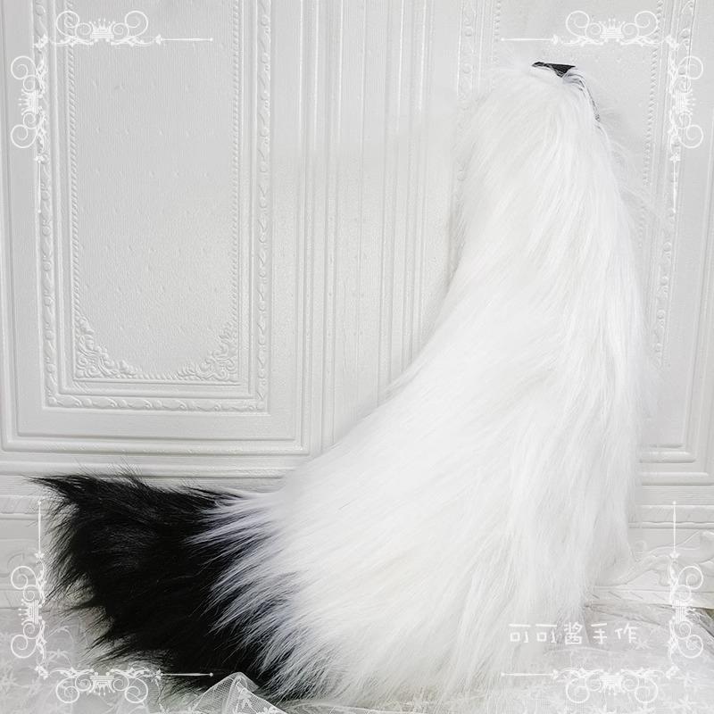 Handgemachte Anime Cos Requisiten Weiß Schwarz Grau Simulation Tier Schwanz Lolita Accessoires Wolf Fuchs Hund Hundeschwanz