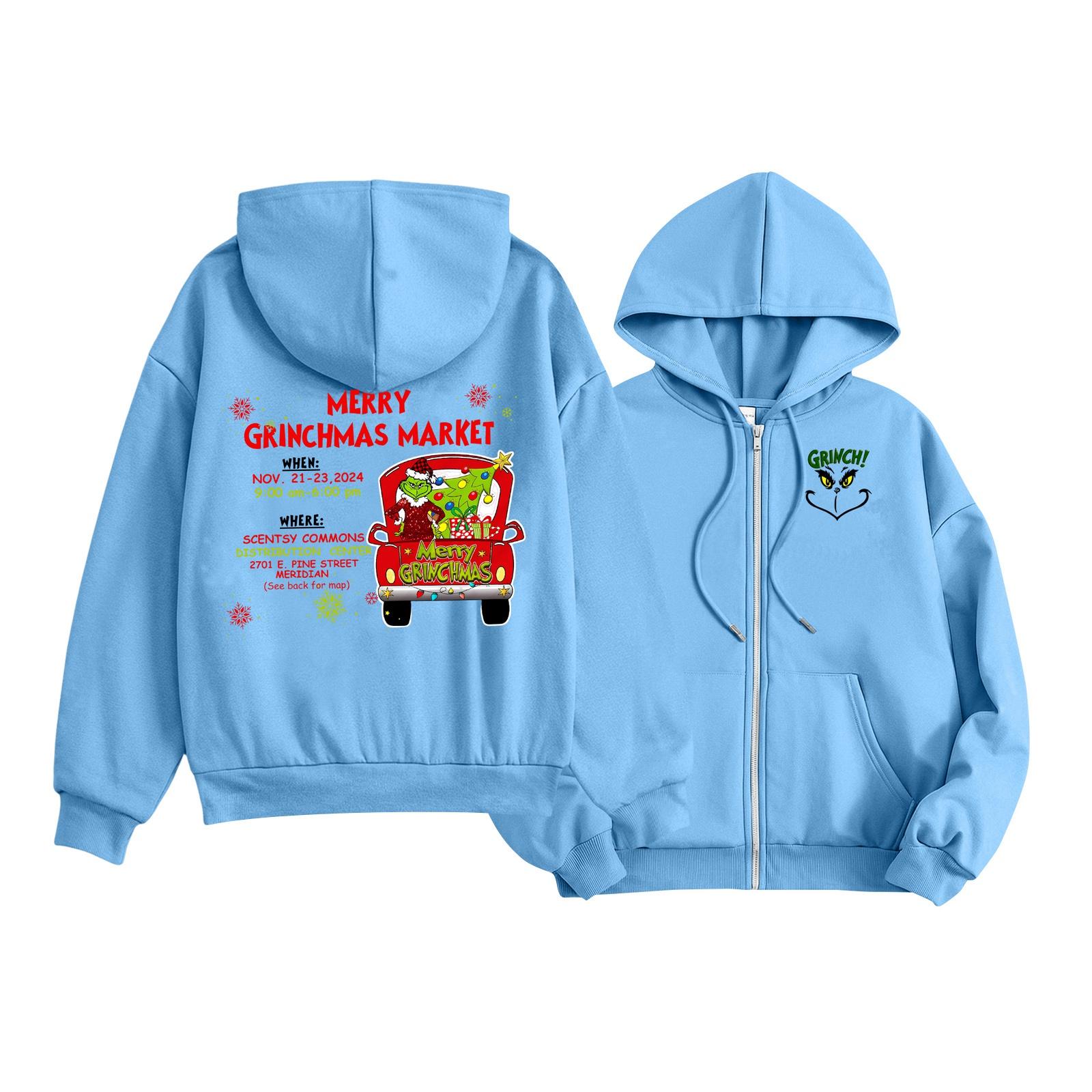 

Kids Fashion Lightweight Long Sleeve Zipper Hoodie Christmas Printed Hoodie With Pockets 160