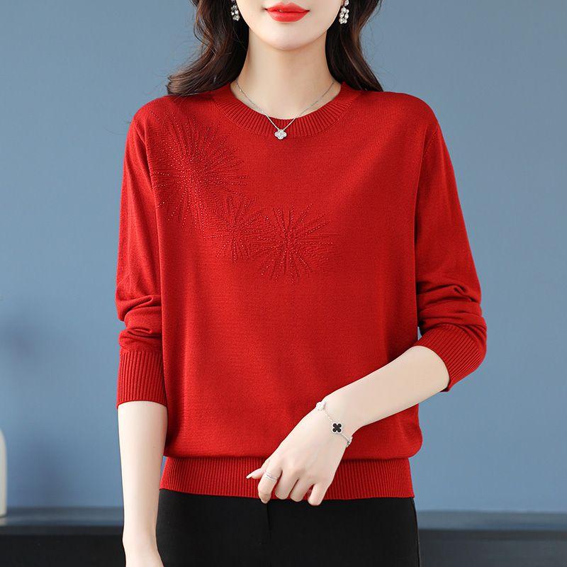 

Женский осенний вязаный свитер свободного кроя большого размера с круглым вырезом, пуловер, базовый слой, стильный тонкий вязаный свитер S красный