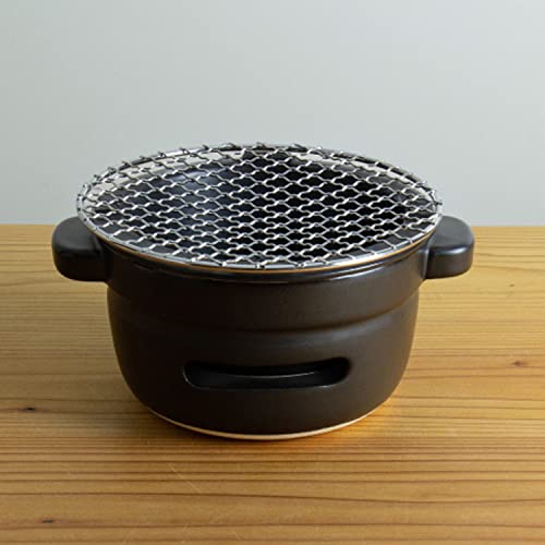 Kamoshika Douguten Tabletop Stove, Ceramic Charcoal Stove, Round, Small, Compact, Made in Japan, Black