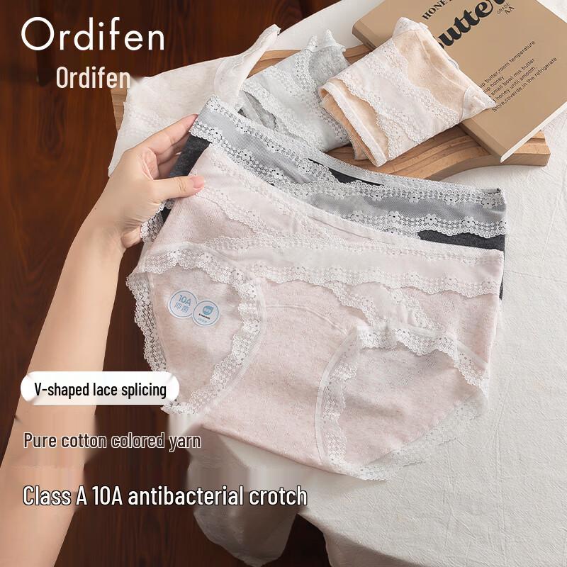 

Женские хлопковые трусы с кружевом Ordifen, антибактериальные, набор L