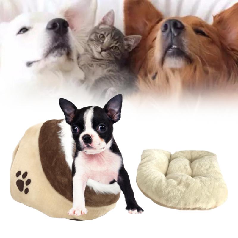Bed Cat Cave Warm Pet Nest Dog House Semiclosed Sleep Brown Washable Soft