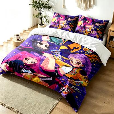 Kpop Dämonenjäger 3-teiliges Bettbezug-Set Einfaches Modernes Bettwäsche-Set Knitterfest Weicher Stoff Ganzjahresnutzung ein perfektes Geschenk