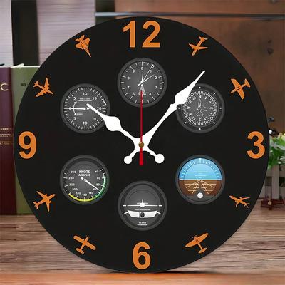 Fluginstrument Holz Rund Stille Hängende Wanduhr, Geeignet für Wohnzimmer, Büro, Arbeitszimmer, Schlafzimmer, Heimdekoration