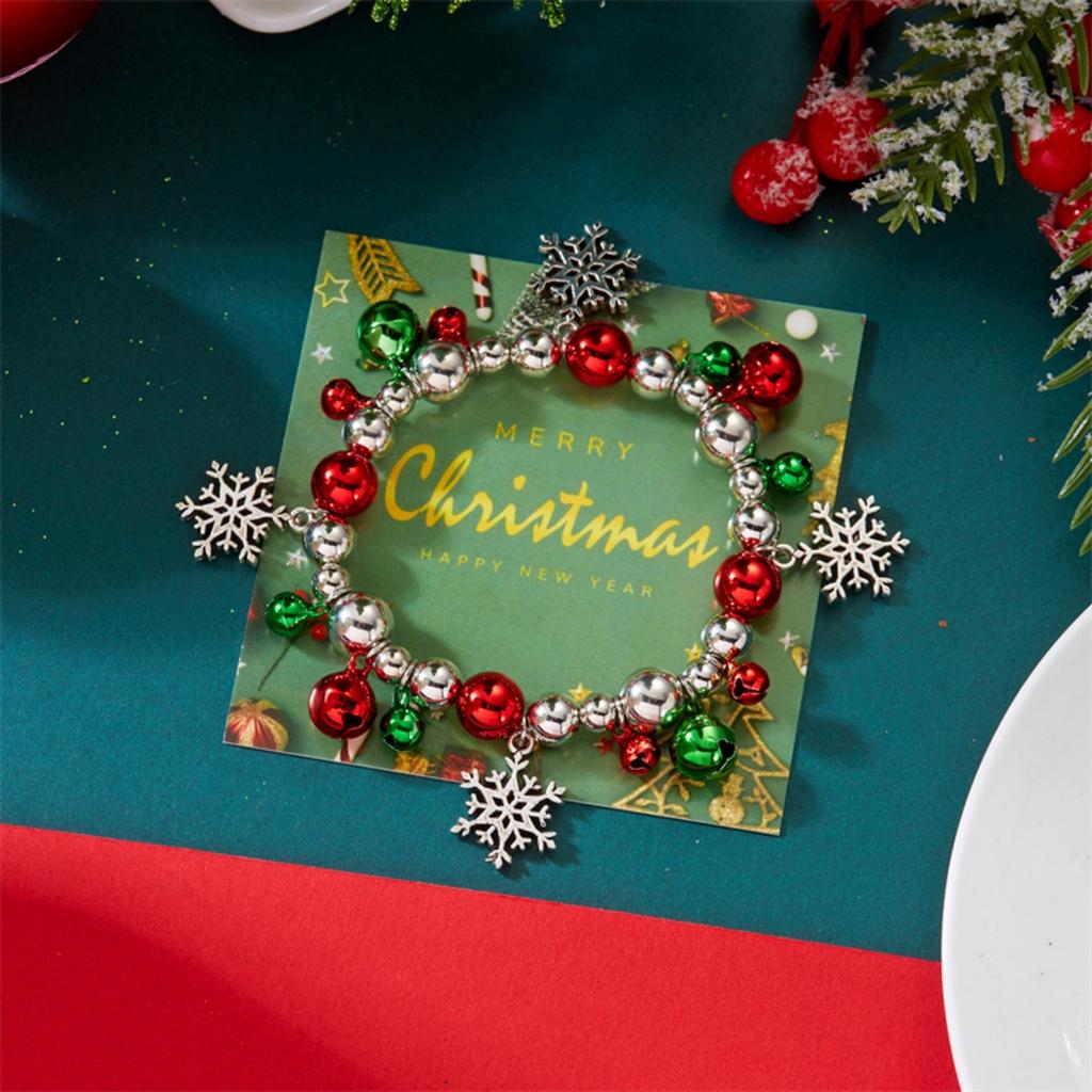 Christmas Tree Santa Claus Snowman Beaded Bracelets Trendy Snowflake Wreath Sock Red Green Bells Bangles For Women Men Jewelry