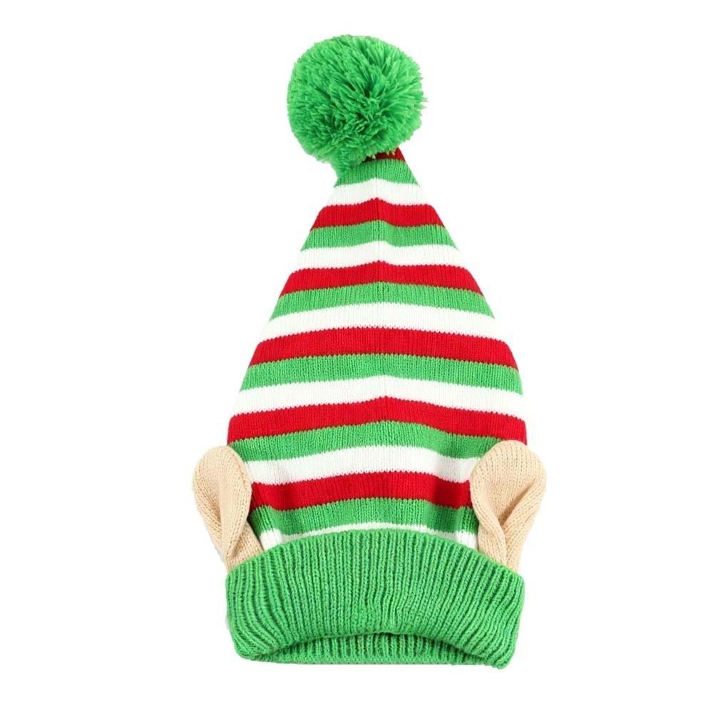 Knitted Christmas Beanie Warm Pointed Pom Bonnet Xmas Costume Headpiece Elf Knit Hat Carnival