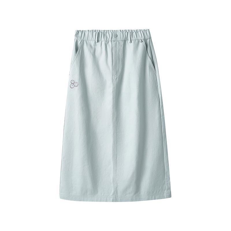 Skechers X SmileyWorld Collaboration Soft Loose Comfortable Casual Long Skirt Women skirts High-Rise-Gray L324W109-004T S