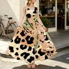 U-Neck Floral Leopard Print Sleeveless Maxi Dress Lightweight Flowy Voluminous Skirt,Flattering to Hide Curves,Elegant for Daily Casual & Vacation