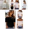 Womens Viscose Crochet Lace Trim Tshirt Business Casual Top For Office Wear And Casual Outfits